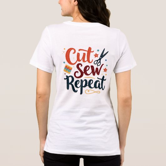 Retro "Cut Sew Repeat" naailiefhebber ontwerp Tri-Blend Shirt (Achterkant)