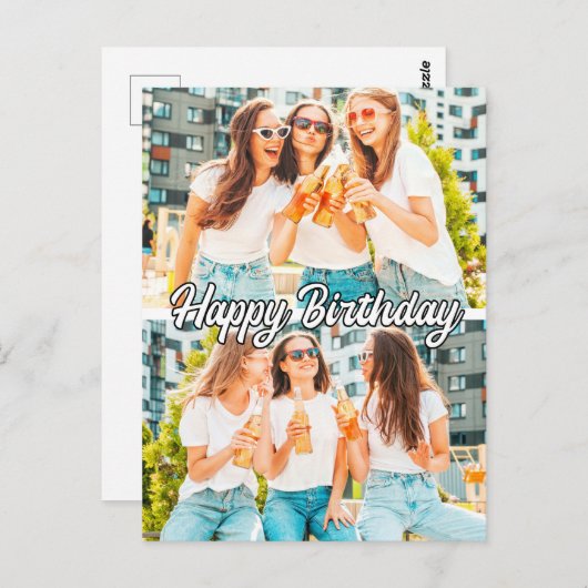 Retro Cute Aangepaste sjabloon voor 2 foto's Happy Briefkaart (Voorkant / Achterkant)