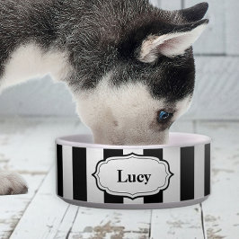 Retro Cute Black & White Stripe Ceramic Pet Bowl Voerbakje