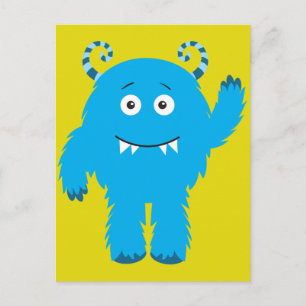 Retro Cute Blue Monster Briefkaart