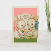  Retro Cute Bunnies met Eieren Custom Easter Feestdagen Kaart (Voorkant)