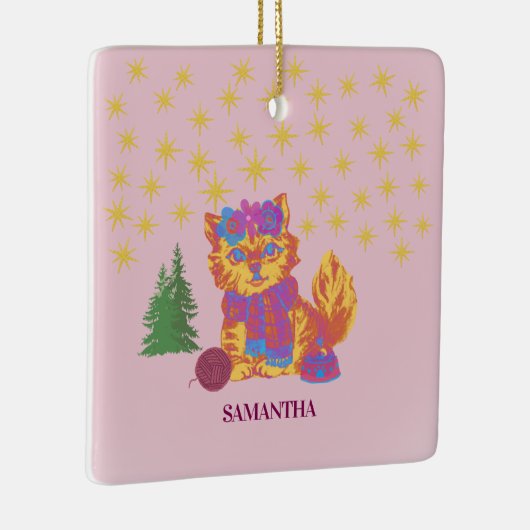 Retro Cute Cat Christmas Keramisch Ornament (Rechts)