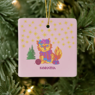 Retro Cute Cat Christmas  Keramisch Ornament