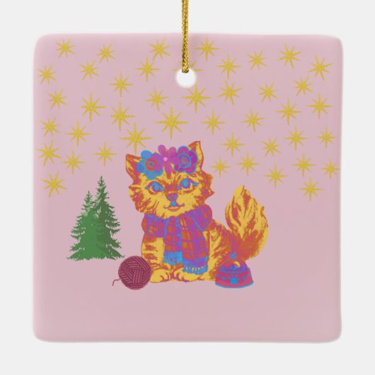 Retro Cute Cat Christmas  Keramisch Ornament (Achterkant)