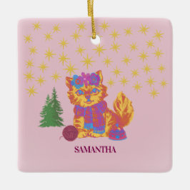 Retro Cute Cat Christmas  Keramisch Ornament
