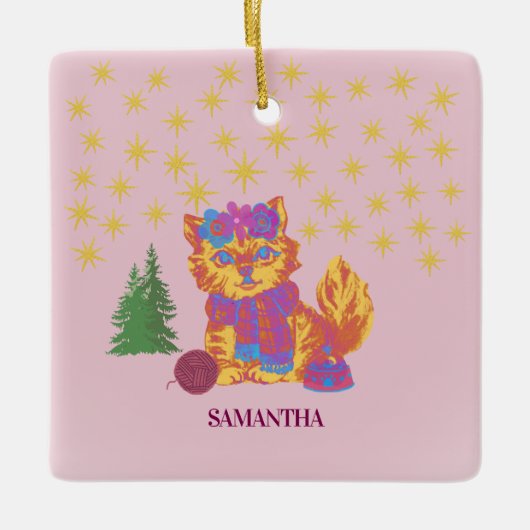 Retro Cute Cat Christmas Keramisch Ornament (Voorkant)