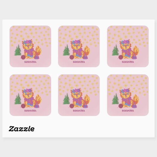 Retro Cute Cat Christmas Sticker (Vel)