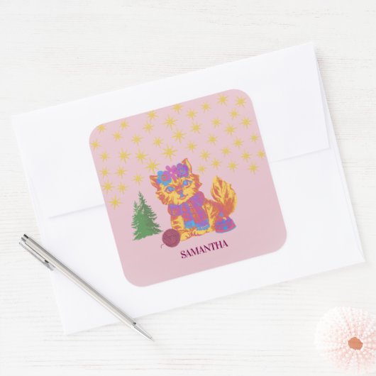 Retro Cute Cat Christmas Sticker (Envelop)