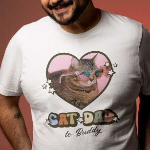 Retro Cute Cat Dad Heart Foto T-shirt