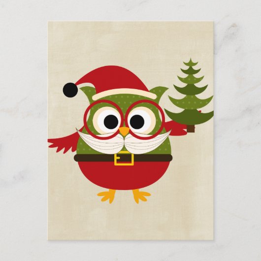 Retro Cute Christmas Owl Feestdagenkaart (Voorkant)