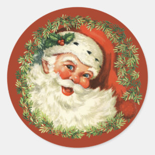 Retro Cute Chubby Santa Wreate Kerstfeestdag Ronde Sticker