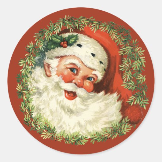Retro Cute Chubby Santa Wreate Kerstfeestdag Ronde Sticker (Voorkant)