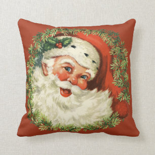 Retro Cute Chubby Santa Wreath Holiday Kerstmis Kussen