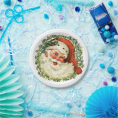 Retro Cute Chubby Santa Wreath Holiday Party Papieren Bordje (Feest)