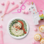 Retro Cute Chubby Santa Wreath Holiday Party Papieren Bordje (Feest)