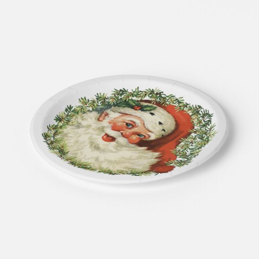 Retro Cute Chubby Santa Wreath Holiday Party Papieren Bordje (Gekanteld)