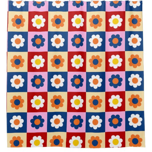 Retro Cute colorful Flowers Pattern  Douchegordijn (Voorkant)