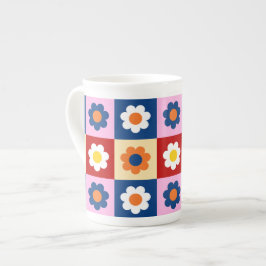 Retro Cute colorful Flowers Pattern  Porselein Kop