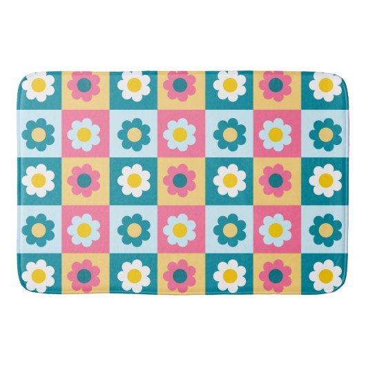 Retro Cute colorful Pastel Flowers Pattern  Badmat (Voorkant)