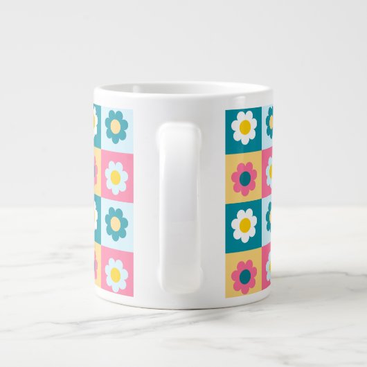 Retro Cute colorful Pastel Flowers Pattern Grote Koffiekop (Achterkant)