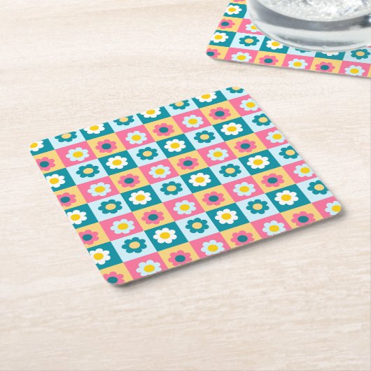 Retro Cute colorful Pastel Flowers Pattern Kartonnen Onderzetters (Schuin)
