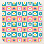 Retro Cute colorful Pastel Flowers Pattern Kartonnen Onderzetters (Voorkant)