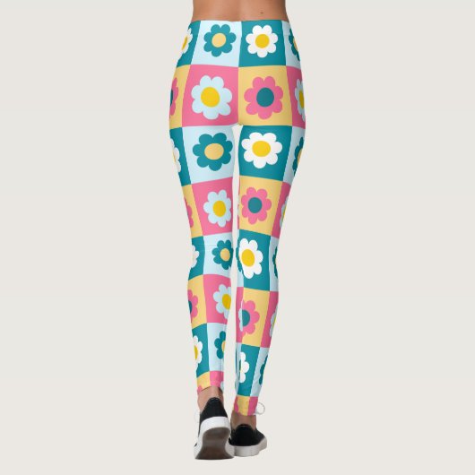 Retro Cute colorful Pastel Flowers Pattern  Leggings (Achterkant)