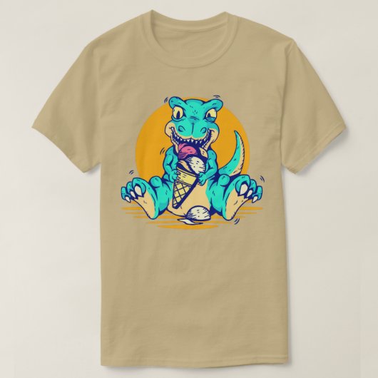 Retro Cute Dinosaur Eating Ice Cream T-shirt (Design voorkant)