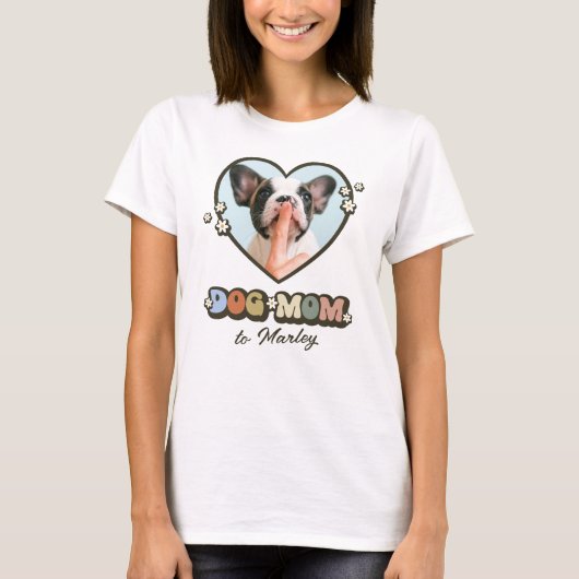 Retro Cute Dog Mam Heart Foto T-shirt (Voorkant)
