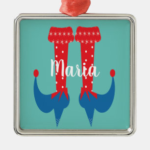 Retro Cute Elf Voeten Hoge Hakken Kerstcadeau Metalen Ornament