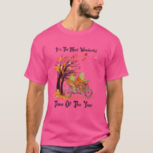 Retro Cute Frogs Riding Bike Fall Leaves herfst Fr T-shirt
