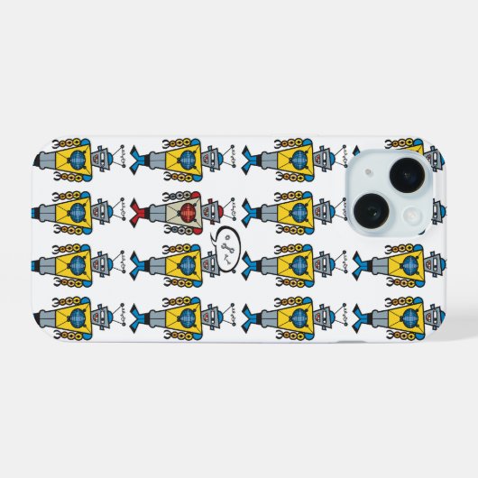 Retro Cute Funny Fun Speelgoed Cartoon die robots  iPhone 15 Case (Achterkant horizontaal)