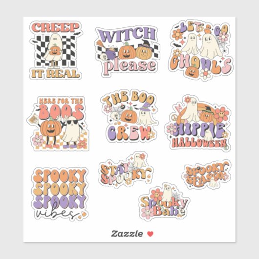 Retro Cute Ghosts Halloween Sticker Pack (Vel)