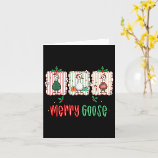 Retro Cute Goosmas Christmas Funny Just A Merry Go Kaart (Gele Bloem)