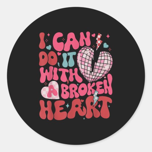 Retro Cute Groovy I Can Do It Quote Disco Heart -  Ronde Sticker (Voorkant)
