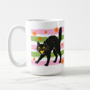 Retro Cute Halloween Zwarte Kat met Strepen en Ste Koffiemok