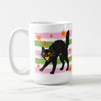 Retro Cute Halloween Zwarte Kat met Strepen en Ste Koffiemok