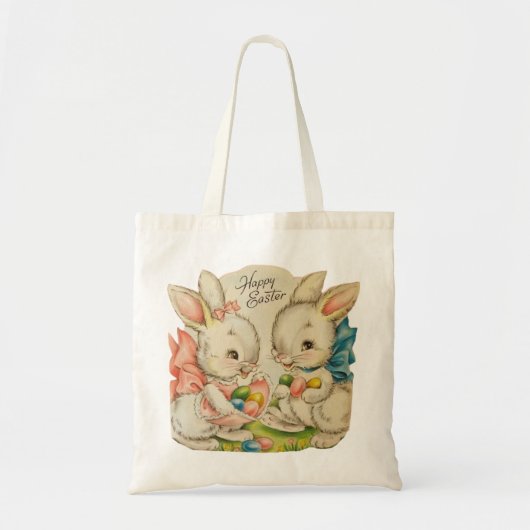  Retro Cute Happy PaasBunnies Tote Bag (Voorkant)