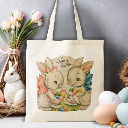  Retro Cute Happy PaasBunnies Tote Bag