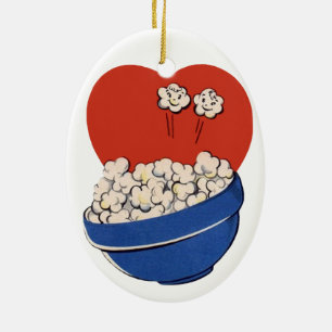 Retro Cute Humor, Bowl van Popcorn voor de films! Keramisch Ornament