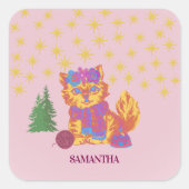 Retro Cute Kat Kerststicker Vierkante Sticker (Voorkant)