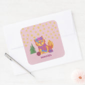 Retro Cute Kat Kerststicker Vierkante Sticker (Envelop)