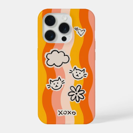 Retro Cute Kat met accenten iPhone Hoesje (Achterkant)
