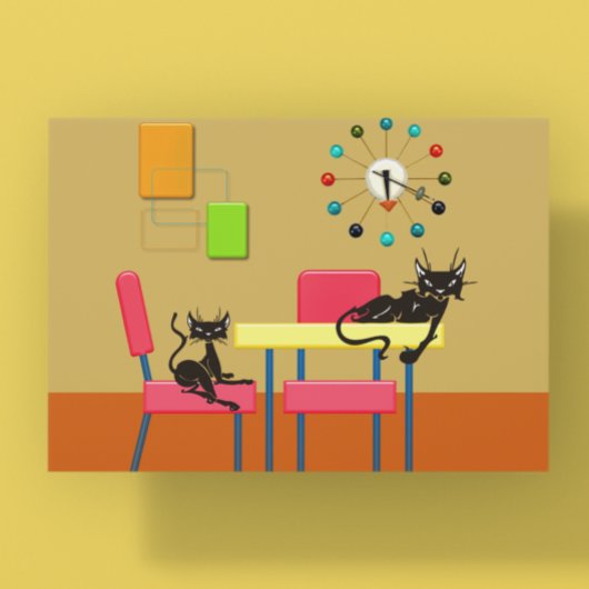 Retro Cute Katten midden century Cat Kitchen Briefkaart