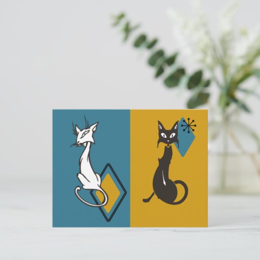 Retro Cute Katten midden-eeuwse kat Briefkaart (Staand voorkant)