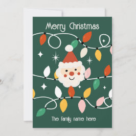 Retro Cute Kerstman met Sieraardlichtjes Groen Feestdagenkaart