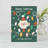 Retro Cute Kerstman met sprookjesachtige lichtsnoe Feestdagenkaart (Staand voorkant)