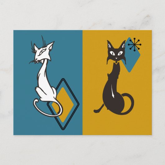 Retro Cute Kittens Midden Eeuwse Kat Briefkaart (Voorkant)
