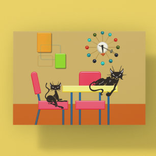 Retro Cute Kittens Midden Eeuwse Kat Keuken Briefkaart