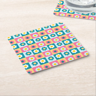 Retro cute kleurrijk pastel bloemenpatroon  kartonnen onderzetters